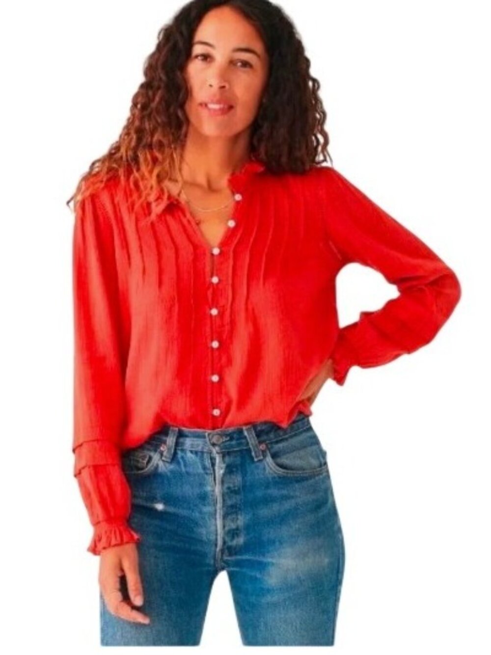 Faherty Willa Top Ebg-Emberglow Women's S Carmine Red 100% Organic Cotton NWT